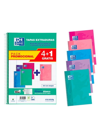 CUADERNO ESP. OXFORD PIZARRA FL. T.EXTRA. 4MM 80H. 90GR. PK.5UD.