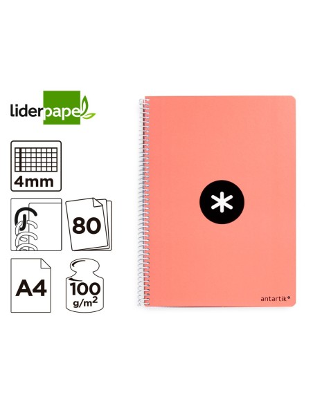 CUADERNO ESP.LIDERPAPEL A4 ANTARTIK T.DURA 80H 100GR 4MM MARGEN CORAL