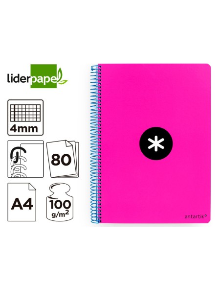 CUADERNO ESP.A4 ANTARTIK T.DURA 80H 100GR 4MM MARGEN ROSA FLUOR