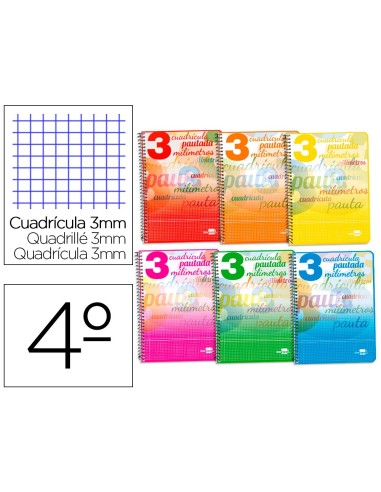 CUADERNO ESP. LIDERPAPEL A5 T.CARTON PAUTA 3MM 40H.70GR. COL.SURT.