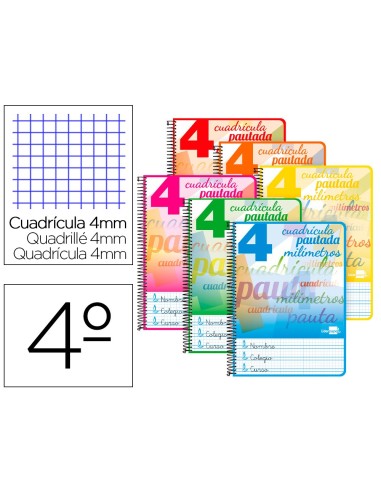 CUADERNO ESP. LIDERPAPEL A5 T.CARTON PAUTA 4MM 40H.70GR. COL.SURT.