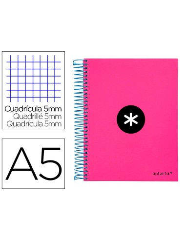 CUADERNO ESP. ANTARTIK A5 T.FORRADA MICRO 5MM 5B 6T.120H.100GR.ROSA