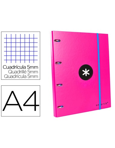 CARPETA RECAMBIO ANTARTIK A4 CUADRO 5MM FORRADA 4AN.25MM ROSA