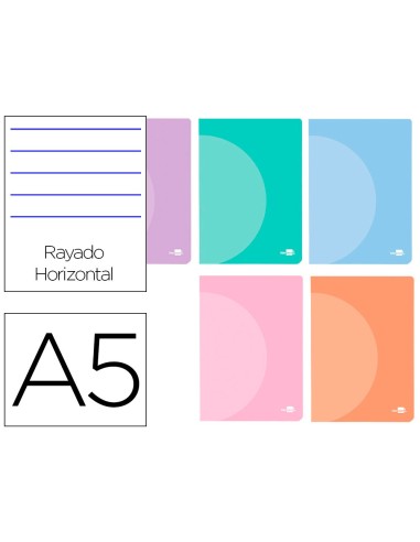 CUADERNO  360 T.DE PLAST.A5 48H. 90G/M2 HOR.DOBLE MARGEN PASTEL