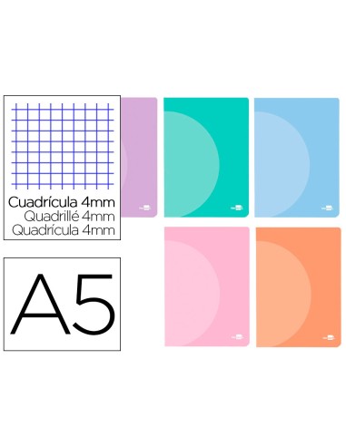 CUADERNO  360 T.DE PLAST.A5 48H. 90G/M2 4MM MARGEN PASTEL SURT.