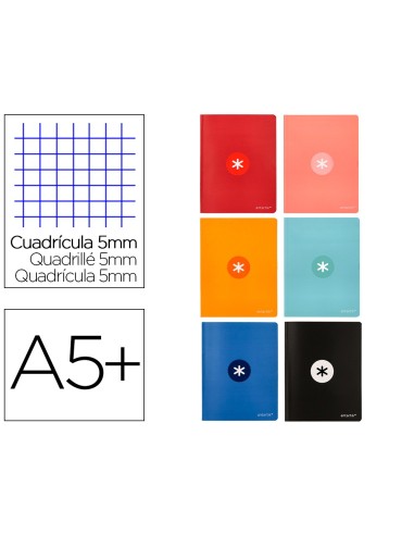 CUADERNO  ANTARTIK A5+ PLUS COSIDA 48H. 90G/M2 5MM MARGEN 6 SURT.