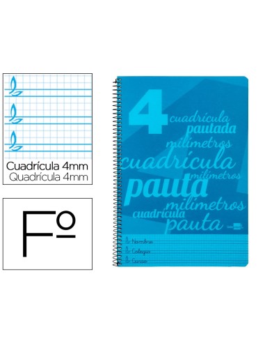 CUADERNO ESP.LIDERPAPEL FL. PAUTAGUIA T.PLAST.80H 75GR 4MM MARGEN AZ.