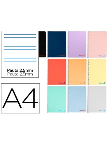 CUADERNO ESP. WONDER A4 T.PLASTICO PAUTA 2,5MM 80H 90GR. COL.SURT.