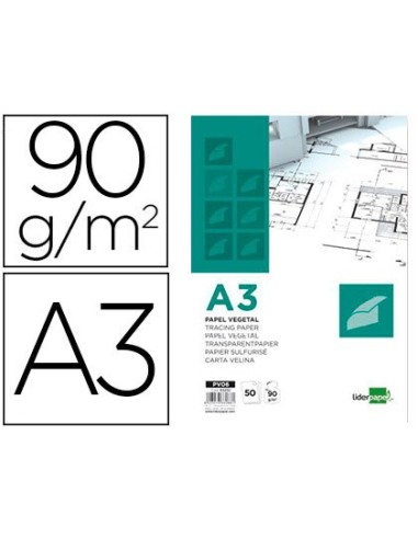 BLOC ENCOLADO LIDERPAPEL A3  PAPEL VEGETAL 50H. 90GR.