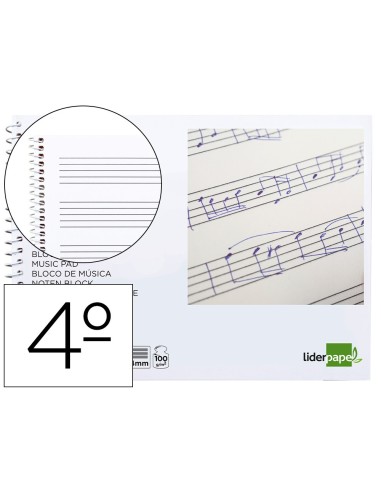 BLOC ESP. LIDERPAPEL MUSICA A5 PENTAGRAMA 4MM 20H 100GR. C/INTERLINEA