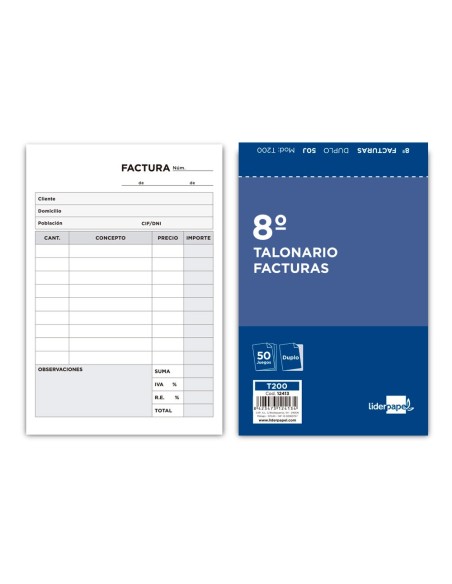 TALONARIO FACTURAS OCTAVO C/IVA- 200 DUPLICADO TALONARIO FACTURAS OCTAVO C/IVA- 200 DUPLICADO