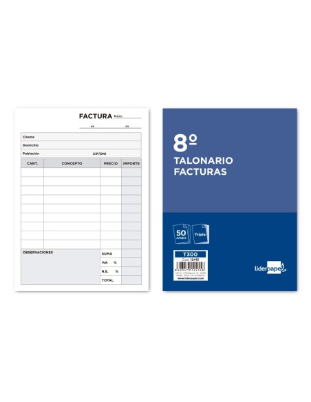 TALONARIO FACTURAS OCTAVO C/IVA-300 TRIPLICADO TALONARIO FACTURAS OCTAVO C/IVA-300 TRIPLICADO