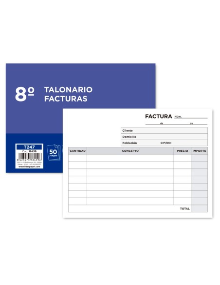 TALONARIO FACTURAS 8º ORIGINAL,COPIA T247 APAISADO SIN I.V.A TALONARIO FACTURAS 8º ORIGINAL,COPIA T247 APAISADO SIN I.V.A