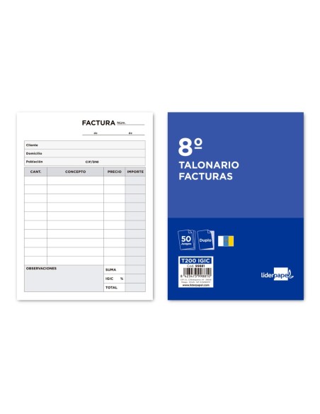 TALONARIO FACTURAS 8º ORIGINAL,COPIA T200 I.G.I.C TALONARIO FACTURAS 8º ORIGINAL,COPIA T200 I.G.I.C