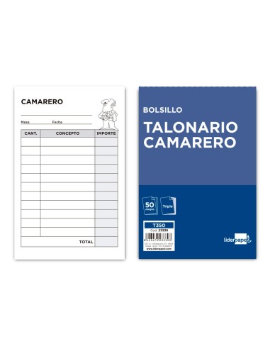 TALONARIO CAMARERO BOLSILLO 85X135 MM 350 TRIPLICADO