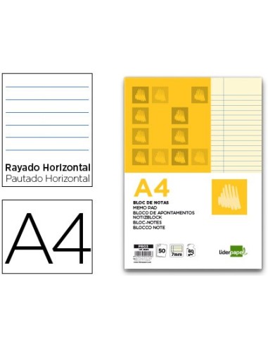 BLOC ENCOLADO LIDERPAPEL A4 HORIZONTAL 50H. 63GR. AM.