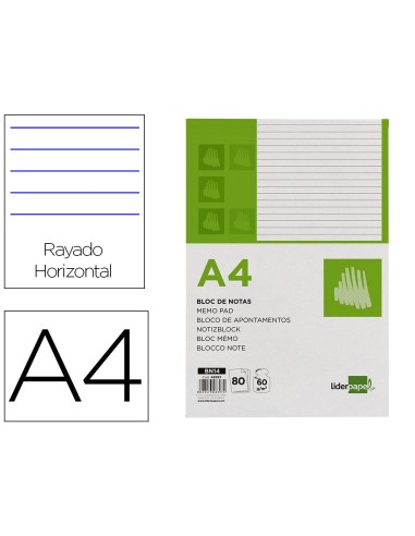 BLOC NOTAS LIDERPAPEL A4 HORIZONTAL 80H. 60GR. PERFORADO