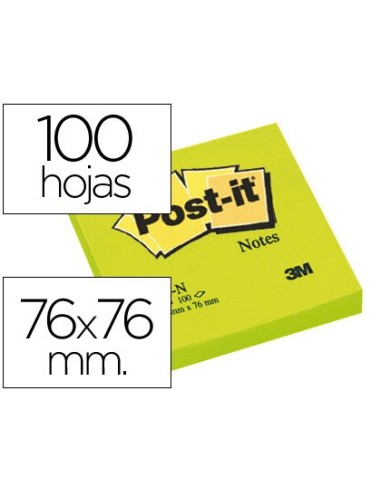 BLOC NOTAS ADH. POST-IT 76X76MM 100H. VE. NEON