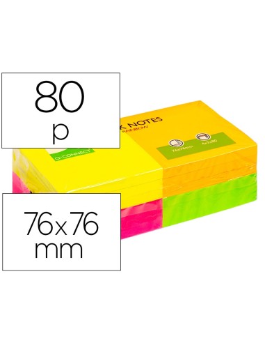 BLOC NOTAS ADH. Q-CON. 75X75MM 12UD 80H. COL. SURT. NEON