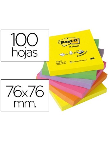 BLOC NOTAS ADH. POST-IT 76X76MM Z-NOTES 6UD 100H. COL.SURT. INTENSO