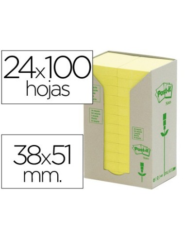 BLOC NOTAS ADH. POST-IT 38X51MM PAPEL RECICLADO 24UD. 100H. AM.