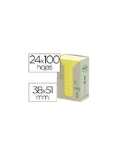 BLOC NOTAS ADH. POST-IT 38X51MM PAPEL RECICLADO 24UD. 100H. AM. 2
