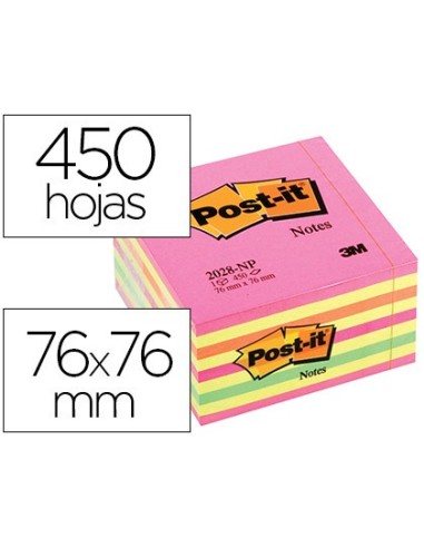 BLOC NOTAS ADH. POST-IT 76X76MM CUBO 450H. ROSA NEON