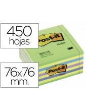 BLOC NOTAS ADH. POST-IT 76X76MM CUBO 450H. AZ. VE. PASTEL