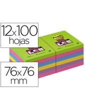 BLOC NOTAS ADH.POST-IT SUPER STICK 76X76MM 12UD 100H. COL. SURT.