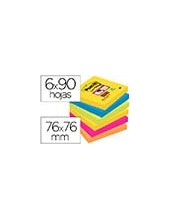 BLOC NOTAS ADH.POST-IT SUPER STICKY 76X76MM 6UD 90H. COL.SURT. 2