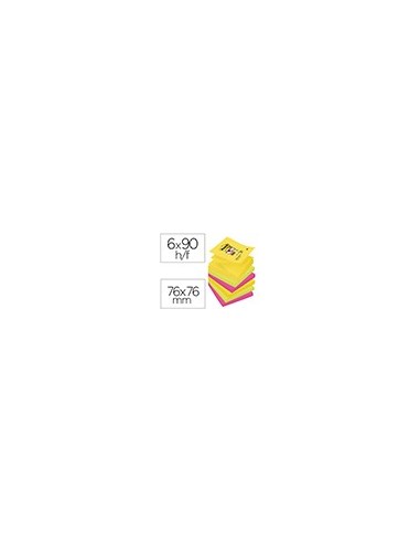 BLOC NOTAS ADH.POST-IT SUPER STICKY 76X76MM 6UD 90H. COL.SURT. BLOC NOTAS ADH.POST-IT SUPER STICKY 76X76MM 6UD 90H. COL.SURT.