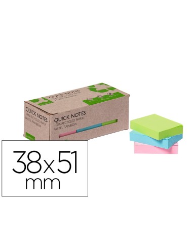 BLOC NOTAS ADH. QUITA PON Q-CON.38X51MM 100% PAPEL RECICLADO PASTELE