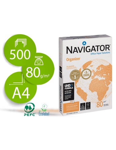 PAPEL FOTOCOP.NAVIGATOR DIN A4 80 GRAMOS 4 TAL.PAPEL MULTIUSO