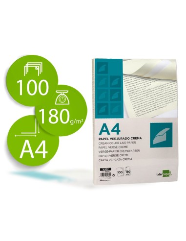 PAPEL VERJURADO  A4 180G/M2 CREMA PQ.DE 100H.