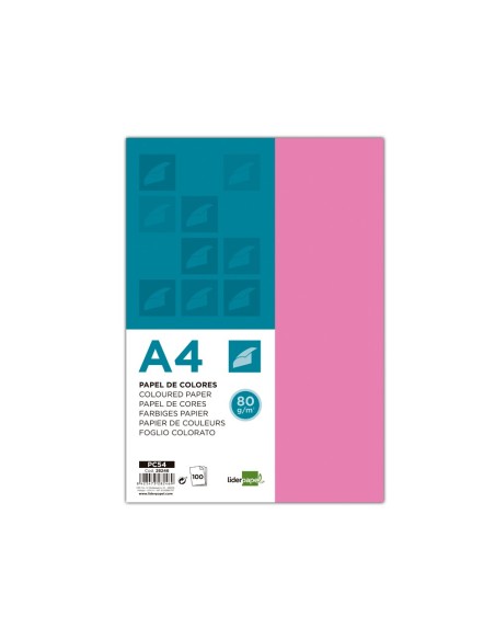 PAPEL COLOR DIN A4 80 GR ROSA PAQUETE 100 H.