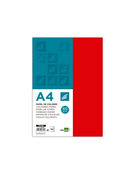 PAPEL COLOR DIN A4 80 GR ROJO PAQUETE 100 H.