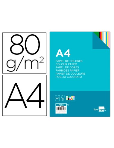 PAPEL COLOR DIN A4 80 GR PAQUETE 100 10 COL.SURT.