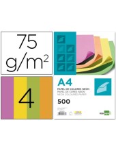 PAPEL COLOR DIN A4 75 GR PAQUETE 500 CUATRO COL.NEON SURT.