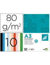 PAPEL LIDERPAPEL A3 80GR/M2 10 COL.SURT.PAQUETE 100 HOJAS