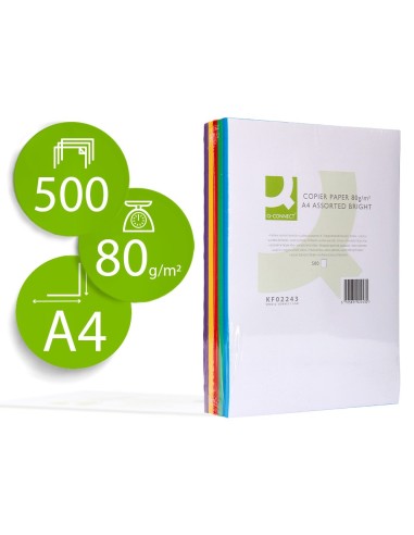 PAPEL COLOR Q-CONNECT DIN A4 5 COLORES SURTIDOS INTENSOS 500H