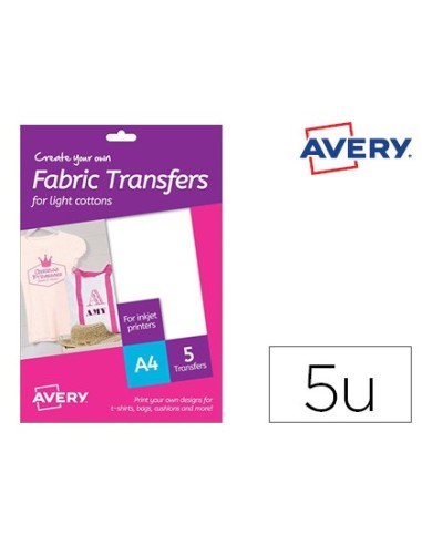 PAPEL TRANSFER AVERY CAMISETAS ALGODON BL.INK-JET A4 PK.DE 8H.