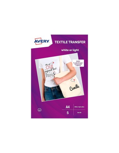 PAPEL TRANSFER AVERY CAMISETAS ALGODON BL.INK-JET A4 PK.DE 8H.