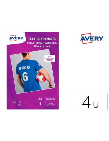 PAPEL TRANSFER AVERY CAMISETAS ALGODON OSCUROS CARTUCHO A4 PK.DE 4H.