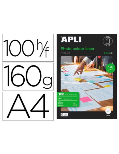 PAPEL FOTOGRAFICO APLI GLOSSY DOBLE CARA DIN A4 PACK 100 HOJAS 160 GR