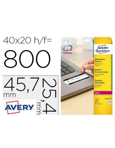 ETIQUETA ADH. AVERY 45,7X25,4MM PERMANENTE LASER BL.CAJA 800 UD.