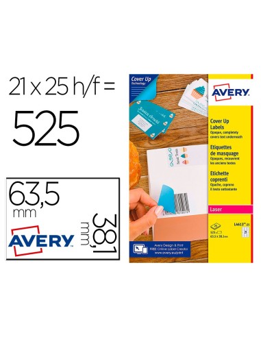 ETIQUETA ADH. AVERY PERMANENTE LASER BL.63,5X38,1MM CAJA 525 UD.