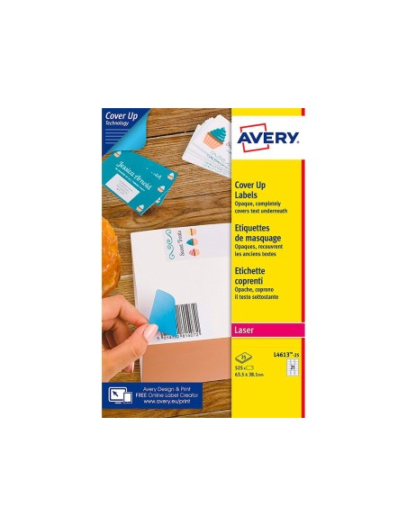 ETIQUETA ADH. AVERY PERMANENTE LASER BL.63,5X38,1MM CAJA 525 UD.