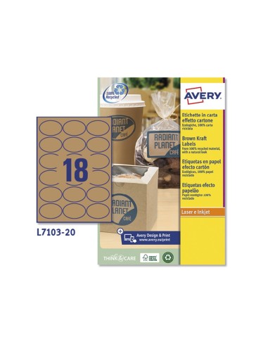 ETIQUETA ADH. AVERY KRAFT EFECTO CARTON OVALADA 63,5X42,3MM REMOV.