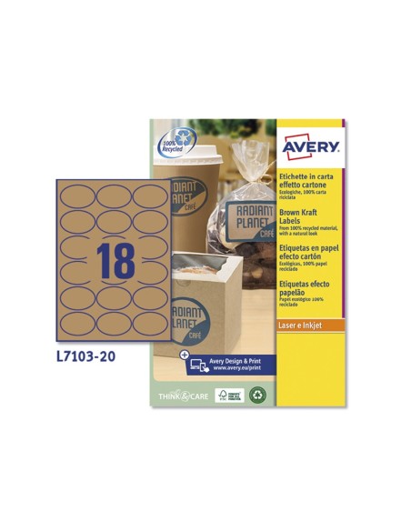 ETIQUETA ADH. AVERY KRAFT EFECTO CARTON OVALADA 63,5X42,3MM REMOV.