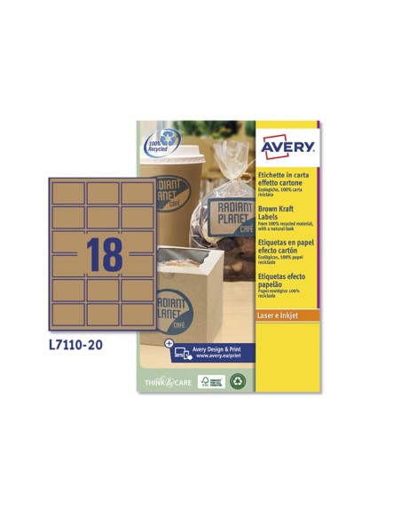 ETIQUETA ADH. AVERY KRAFT EFECTO CARTON RECTANGULAR 62X42MM REMOV.